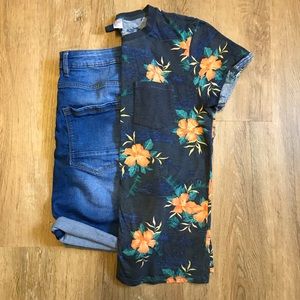 H&M Divided Tropical Print Tee (Blue/Medium)
